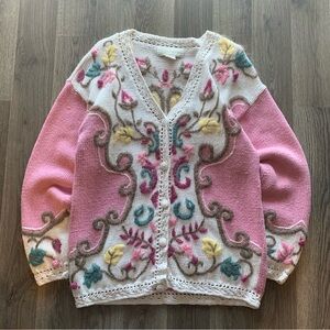 Vintage 1990s Womens Colorful Grandma Cardigan Sweater Womens Medium